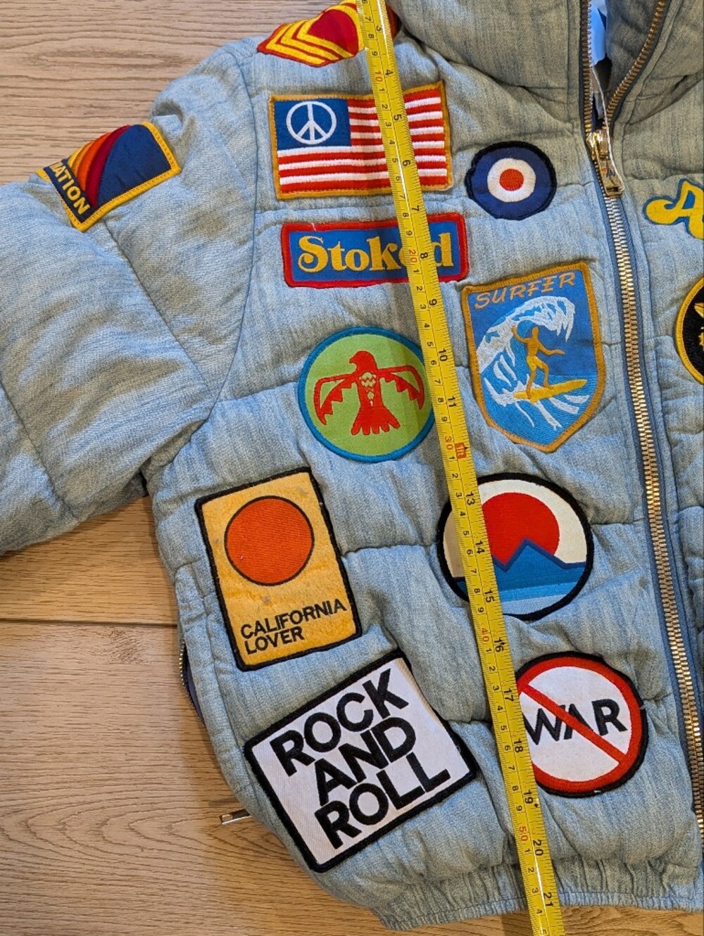Aviator Nation Vintage Patch Denim Apres Puffer Size S - Picture 10 of 15